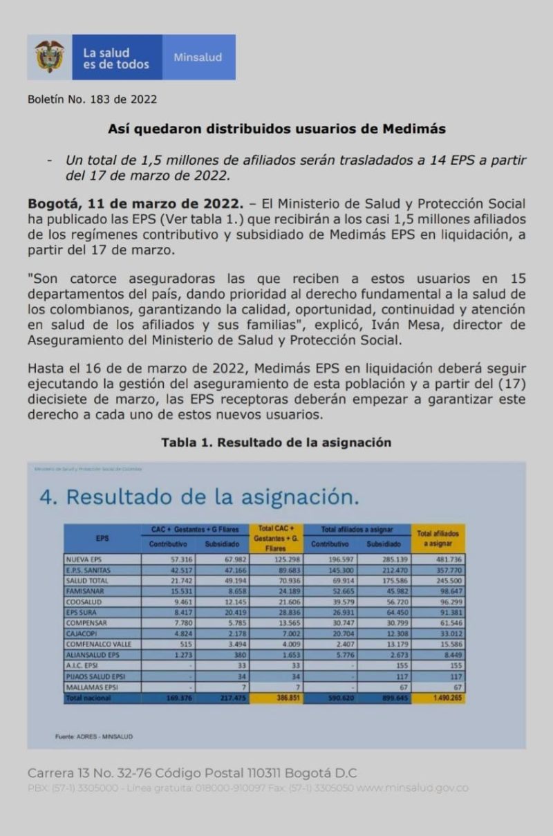 NUEVAS EPS PARA AFILIADOS DE MEDIMÁS - La Voz Del Norte